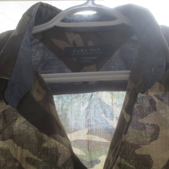 Zara Man Slim Fit Camo Pattern Short Sleeved Button Up Shirt - Size 42 Men's (L) - Picture 8 of 14